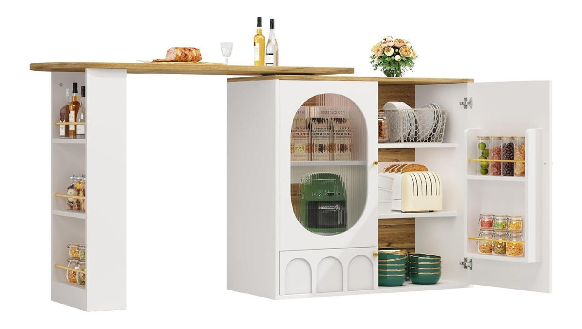 360 drehbarer Bartisch mit Ablagen, moderner Couchtisch & Kucheninsel, faltbarer Esstisch, Glastur, Buffet, Sideboard fur Zuhause & Buro