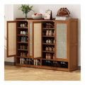 Rattan-Schrank mit Turen - rustikaler Eichen-Sideboard-Aufbewahrungsschrank mit verstellbaren Ablagen - versteckter Schuhschrank mit handgefertigter Rattan-Front