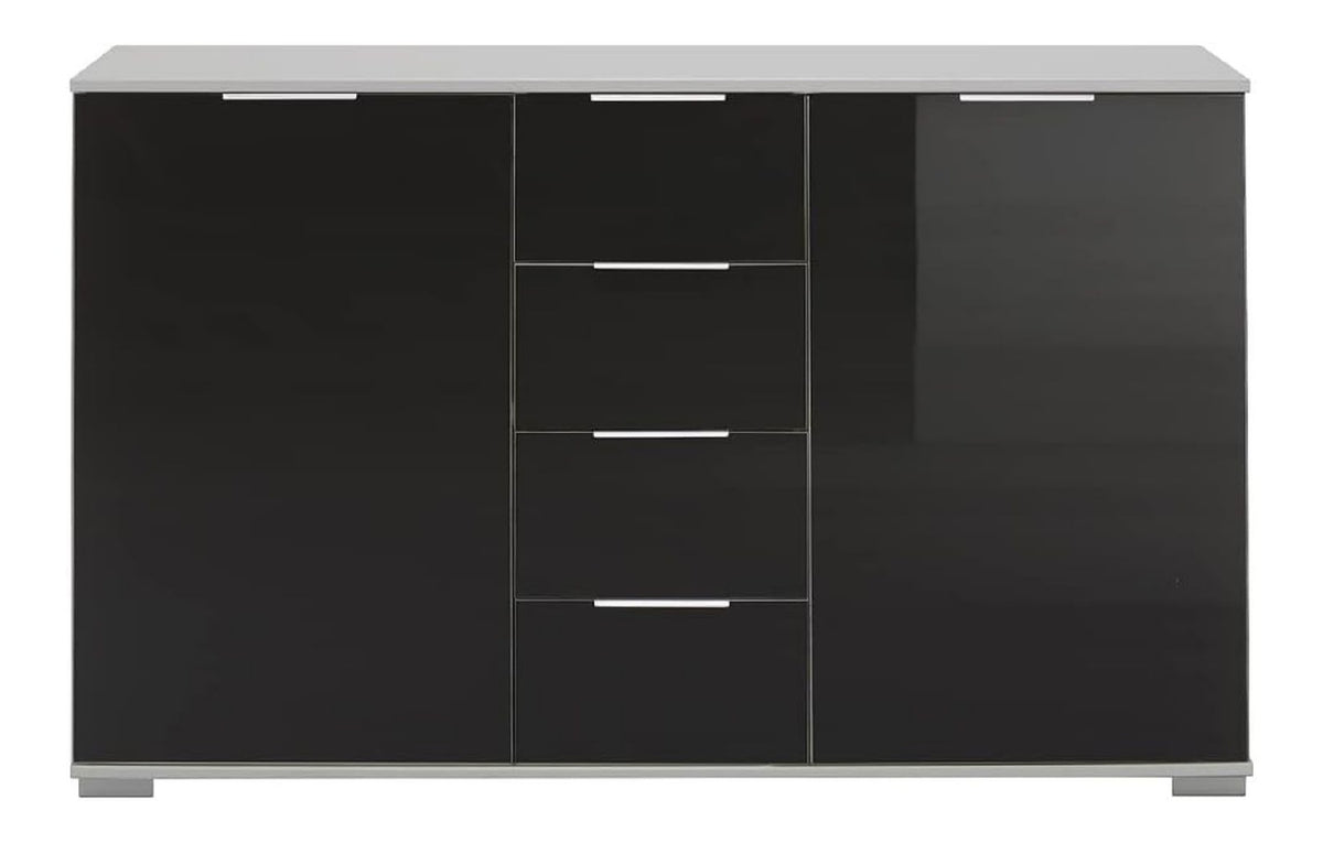 Schlafzimmer Sideboard in wei mit schwarzem Glas, B/H/T ca. 130/83/41 cm