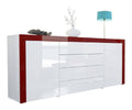 Sideboard Kommode La Paz, Made in Germany, Korpus in Wei Hochglanz/Front in Wei Hochglanz mit Rahmen in Bordeaux Hochglanz