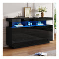 140 x 35 x 80 cm modernes, Hochglanz-Sideboard, Kaffeebar, Acryl-Sideboard mit LED-Lichtstreifen,geeignet fur Esszimmer, Kuche, Flur (Schwarz)