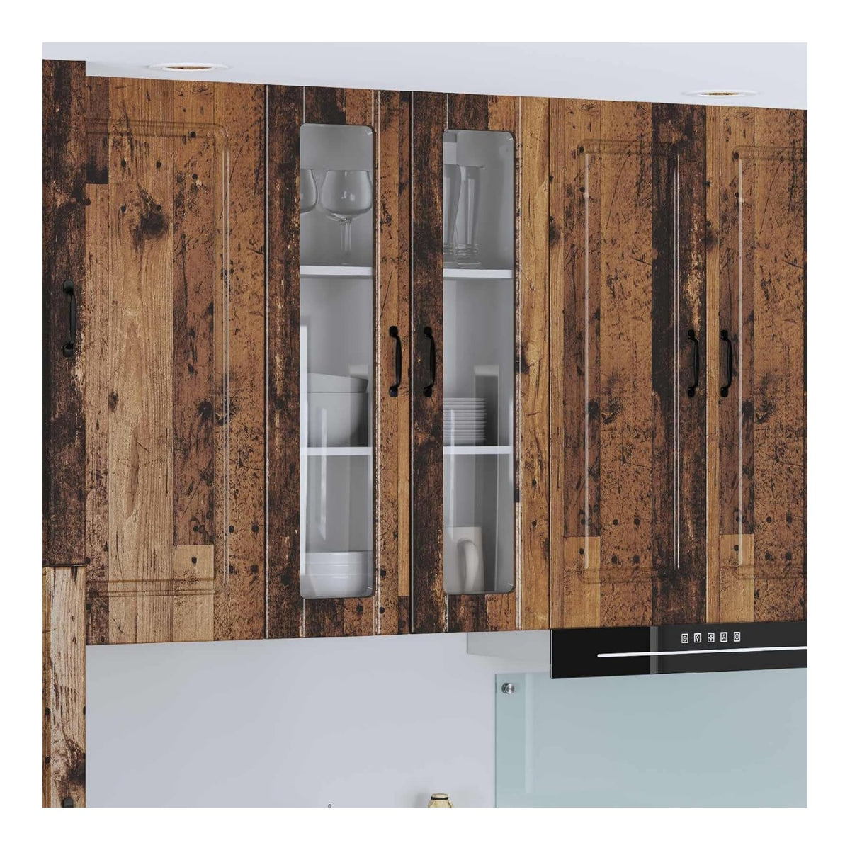 Wandglas-Schrank Lucca aus Holzwerkstoff 60 x 31 x 100 cm moderner Kuchenschrank mit 2 Turen 3 Regale langlebig fur Innenraume, Stauraum, Aufbewahrung, Vitrine, Kuchenmobel, Esszimmer