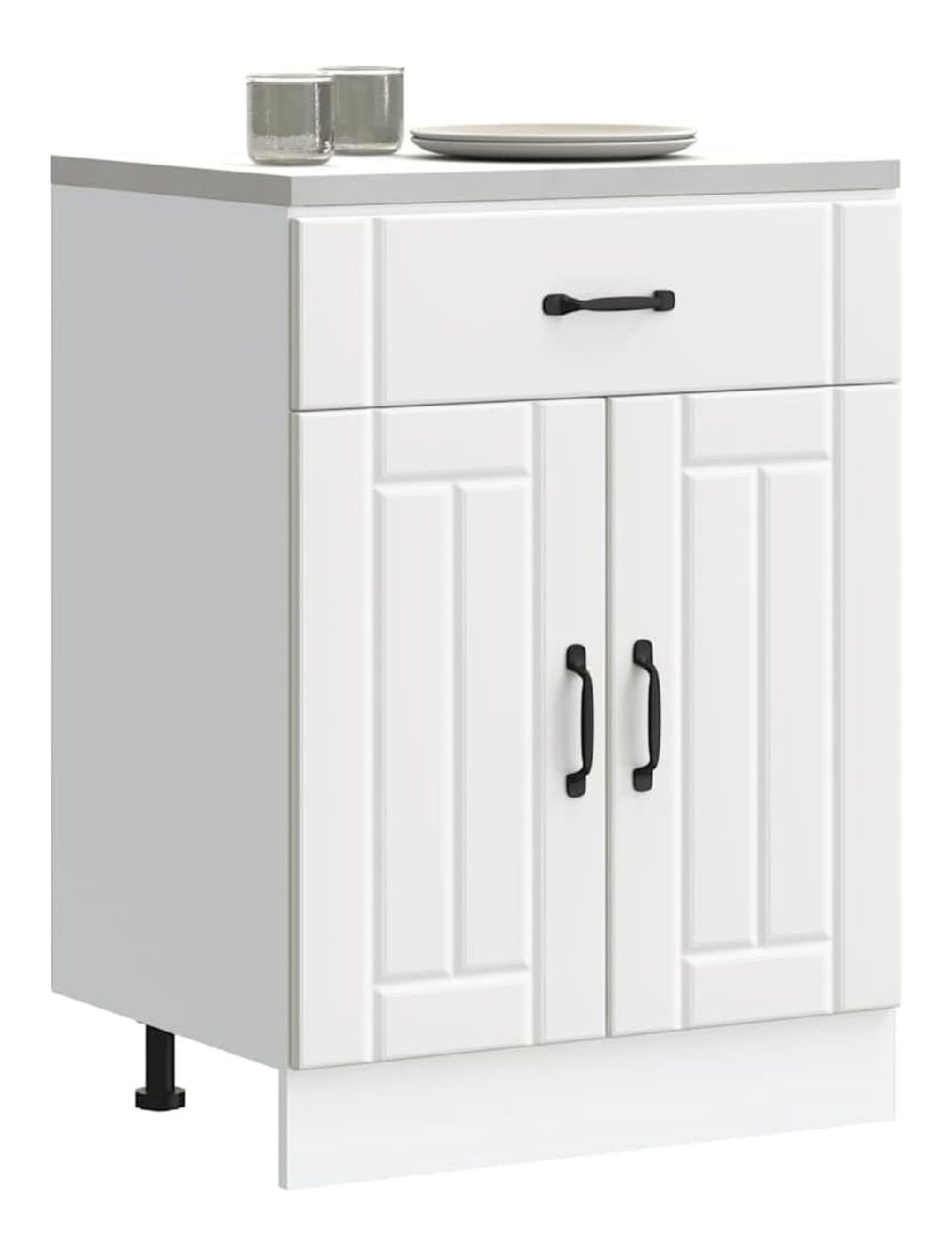 Schubladenschrank mit Tur Kuchenzeile Sideboard Geraumiger Kuchenschrank Kuchenmobel Aufbewahrungsschrank Wei 60x46x81,5 cm Holzwerkstoff