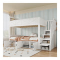 Etagenbett 90x200 cm, Wei , mit Stauraumtreppe, Schrankfachern unter dem unteren Bett, erhohter Absturzsicherung, ohne Matratze