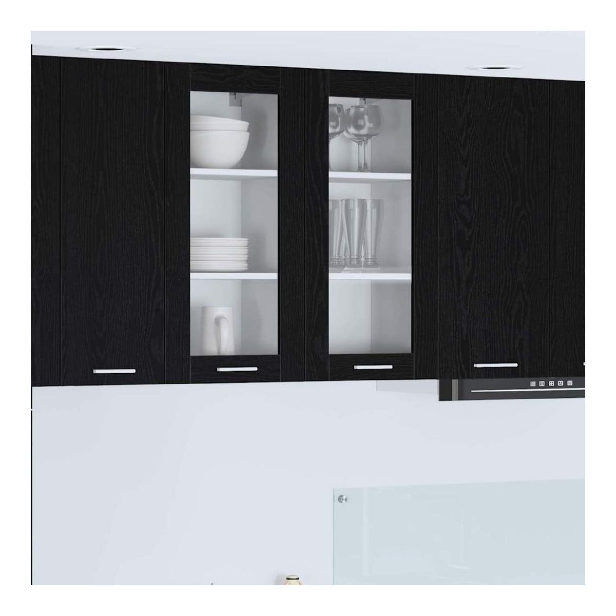 Hangeschrank 2 Stuck Schwarz Eichen-Optik Holzwerkstoff Viel Stauraum Modernes Design Fur Kuche, Esszimmer, Vorratsschrank, Sideboard, Unterschrank, Kommode, Buffet, Aufbewahrung