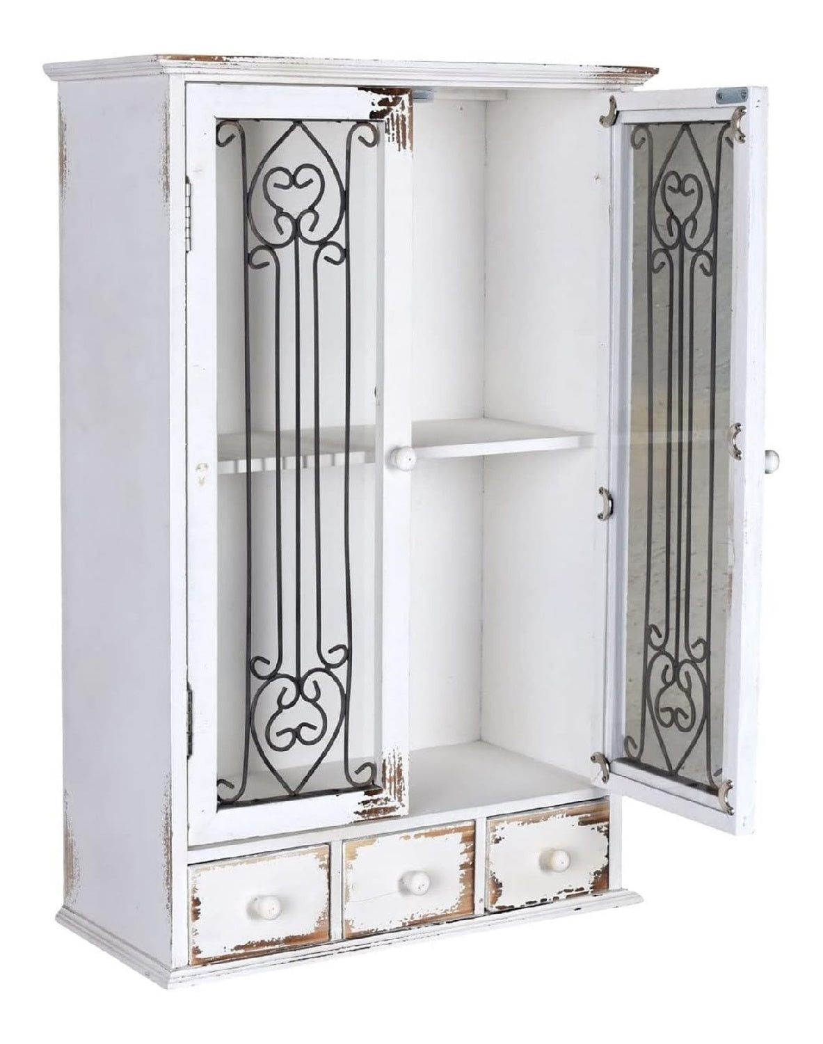 unbekannt Shabby Chic Wandschrank Villa Mila' - Franzosischer Landhausstil mit Glasturen & Schubladen Hangevitrine Shabby Chic Hangeschrank mxa076 Palazzo Exclusiv