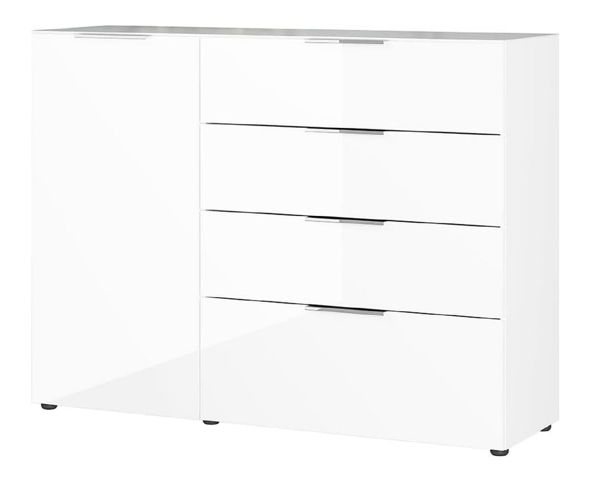 Sideboard Schrank Stauraumschrank Kommode Glasfront in wei modern, B/H/T ca. 134/102/42 cm