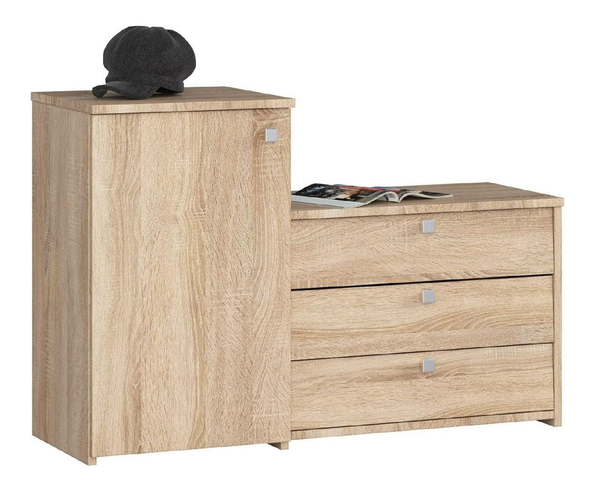 2-in-1 Garderobenkommode + Schuhschrank mit Klappturen Schuhkipper Schuhregal geschlossen Schuhbank Schuhaufbewahrung B98,4 x H68/43 x T33 cm, Gewicht 29 cm Farbe Sonoma Eiche