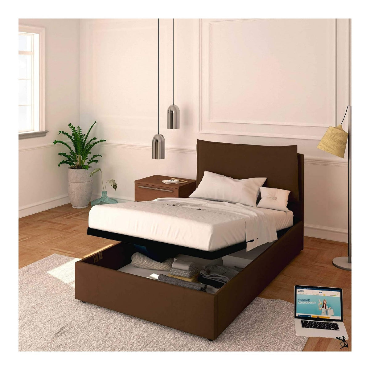 Baldiflex Bett fur franzosisches Bett, Modell Licia aus Stoff, Lattenrost, fur franzosische Matratzen, 120 x 200 cm, fein gepolstertes Kopfteil, Farbe: Braun