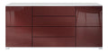 Sideboard Rova V2, Kommode mit 4 Turen und 4 Schubladen, Wei matt/Bordeaux Hochglanz (166,5 x 75,5 x 35)