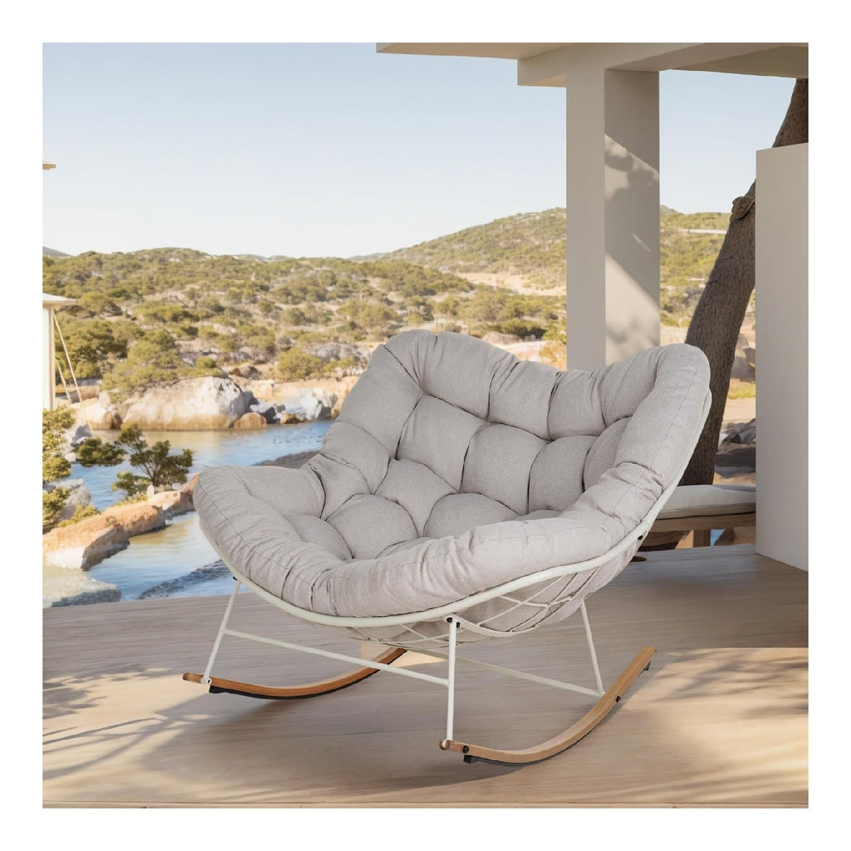 Grand Patio Schaukelstuhl Garten Schwingsessel schaukelsessel Wohnzimmer Relaxstuhl mit gepolsterter, bis 150 kg belastbar fur Garten, Schlafzimmer, Wohnzimmer, Ecke, Veranda, Cremewei