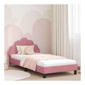 Kinderbettgestell Rosa 90x200cm, Samt mit Kopfteil, Stauraumtaschen, Stabiler Holzwerkstoffrahmen, niedriges Profil, modernes Schlafzimmermobel fur Einzelbett