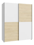 Mobel Schach und Matt Kleiderschrank 150, er Schrank mit 2 Schwebeturen, Holzwerkstoff, Puccini Eiche Dekor, Wei , 150,1 cm breit, 190,5 cm hoch, 61,2 cm tief