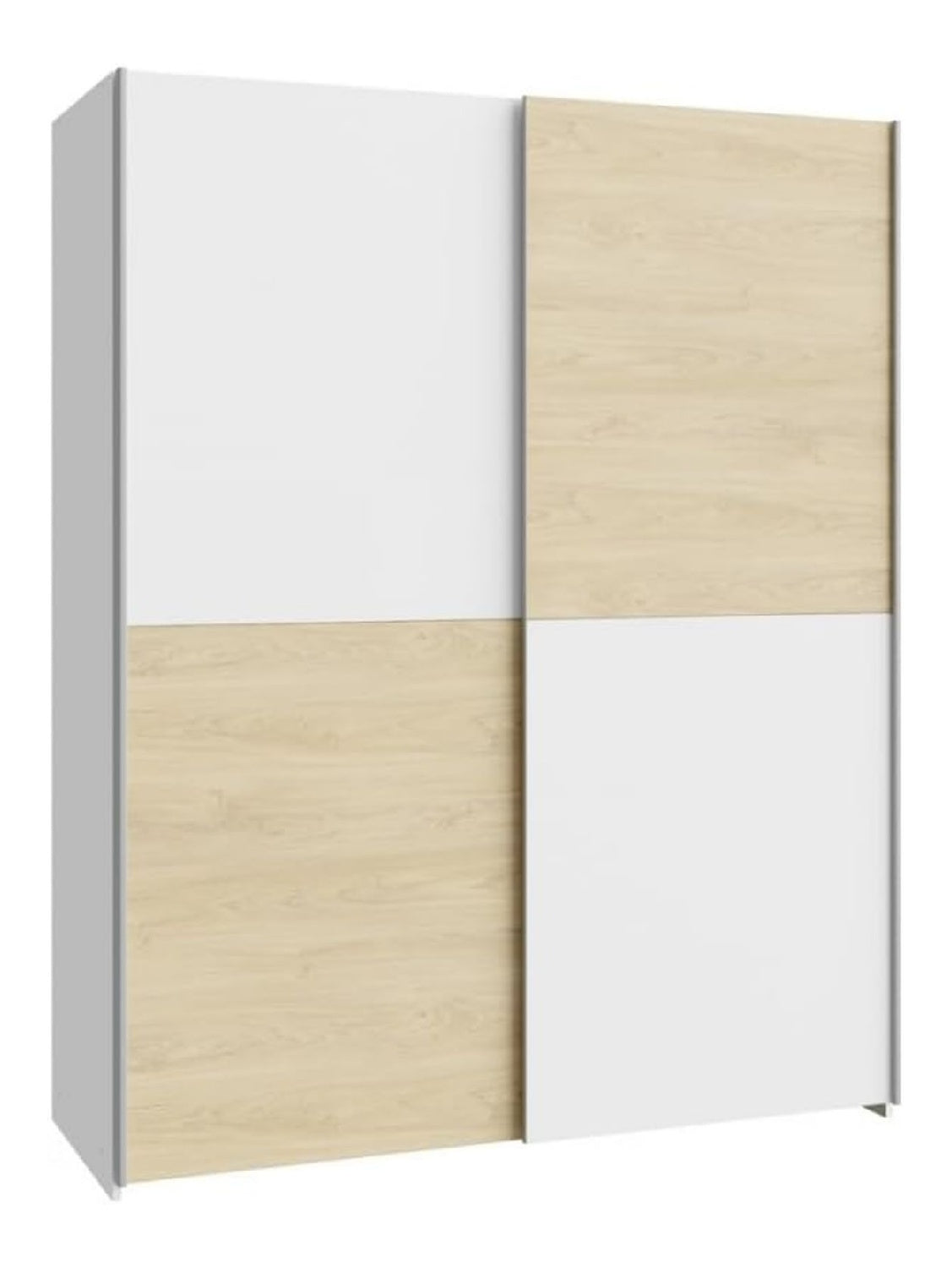 Mobel Schach und Matt Kleiderschrank 150, er Schrank mit 2 Schwebeturen, Holzwerkstoff, Puccini Eiche Dekor, Wei , 150,1 cm breit, 190,5 cm hoch, 61,2 cm tief