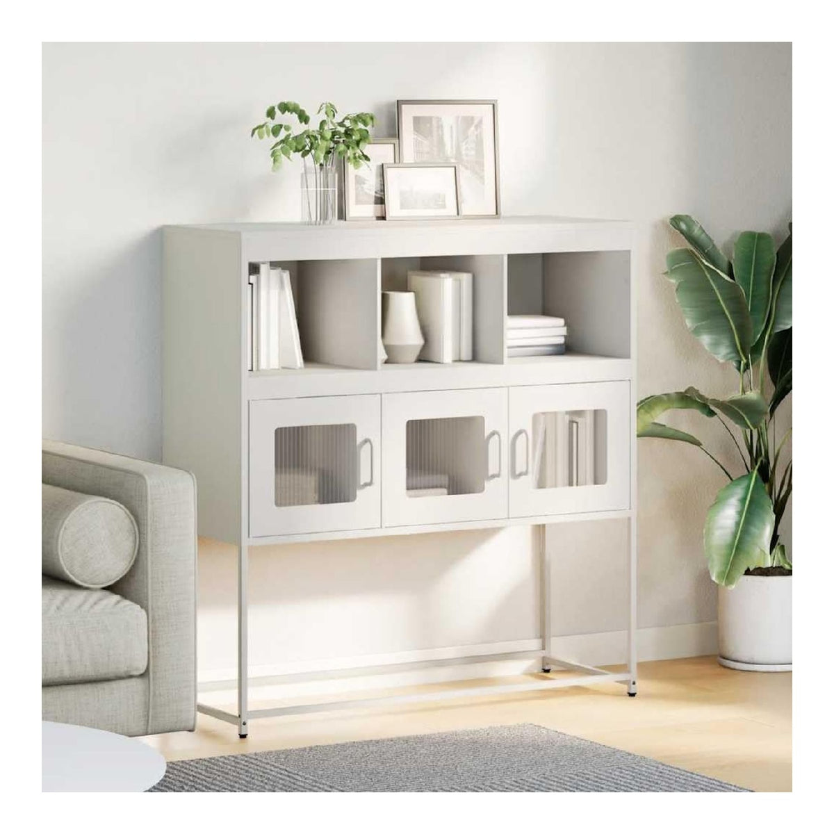 Sideboard wei 100,5 x 39 x 107 cm aus kaltgewalztem Stahl