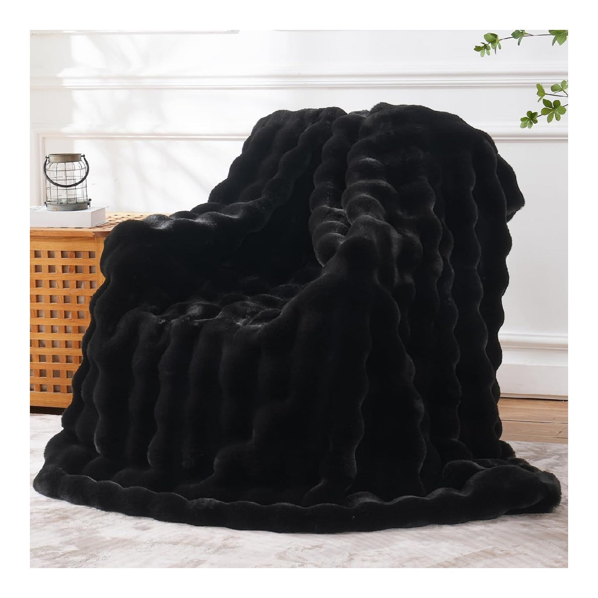 BENVWE Kunstfell-Uberwurfdecke fur Couch, verdickte, flauschige, weiche Blasen-Decke fur Wohnzimmer, Heimdekoration, Vatertags-, Geburtstagsgeschenke fur Damen und Herren, Schwarz, 127 x 152,4 cm