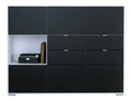 Highboard Milano V2, Sideboard mit 6 Turen und 4 Schubladen Schwarz matt, Made in Germany, Korpus Wei matt (152,5 x 118x 37 cm)