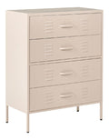 Hohe Kommode mit 4 Schubladen Stahl beige Luftungsoffnungen Industrial Enago