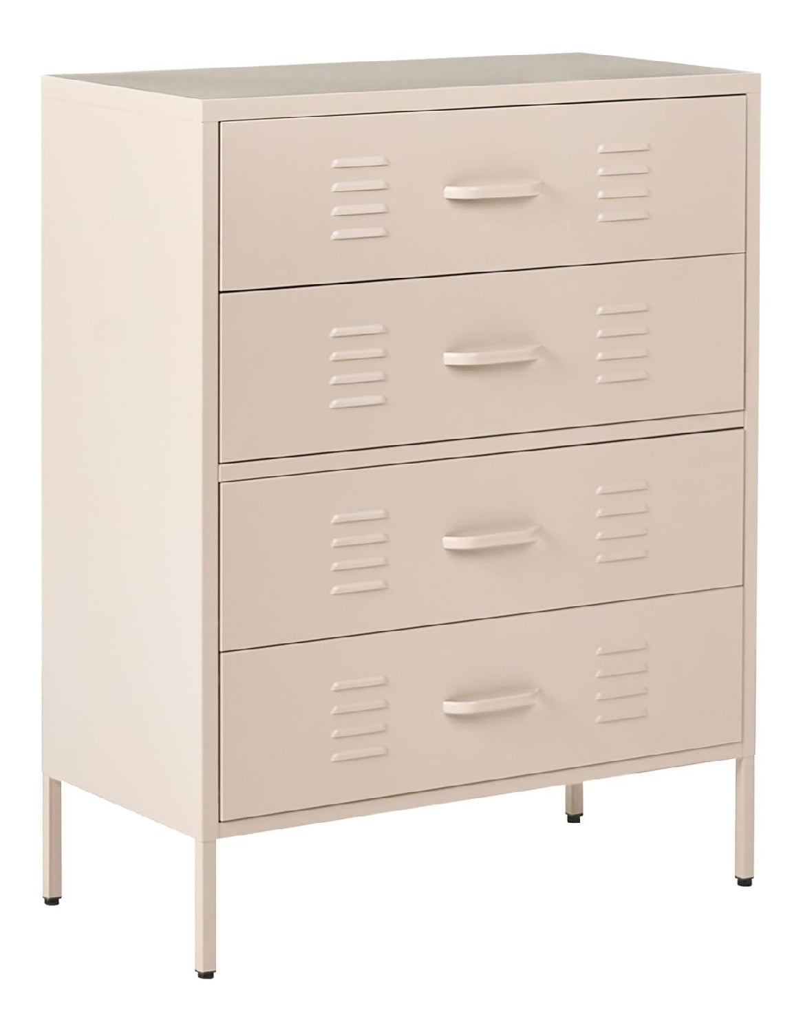 Hohe Kommode mit 4 Schubladen Stahl beige Luftungsoffnungen Industrial Enago