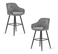 Emma Barhocker 2er Set, Samt Grau schwarzes Metallgestell 57 x 105 x 53 cm