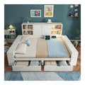 Schlafsofa 140x200cm, Tagesbett mit LED und Ladestation, Holzbett mit Stauraumbett-Doppelturen und 2 Schubladen, Funktionsbett mit Lattenrosten, Jugendbett, Gastebett, Ohne Matratze, Wei
