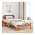 Bettgestell aus Massivholz Kiefer, gewachst, Braun, 75x190 cm, mit Kopfteil, robuste Plattform fur Matratze, fur Schlafzimmer-Mobel