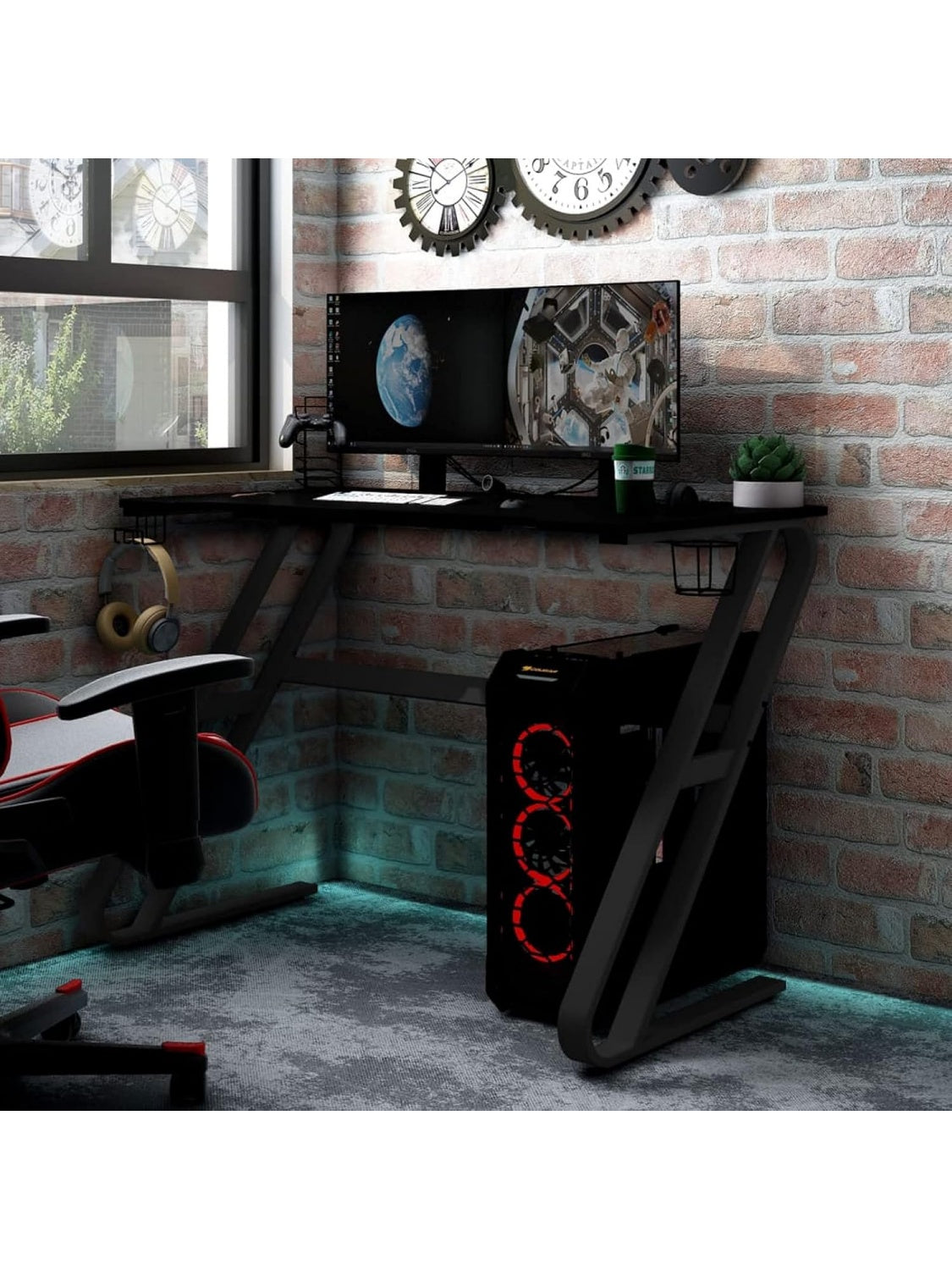 PC Tisch im Gaming Design mit ZZ Gestell 110 x 60 x 75 cm in Schwarz