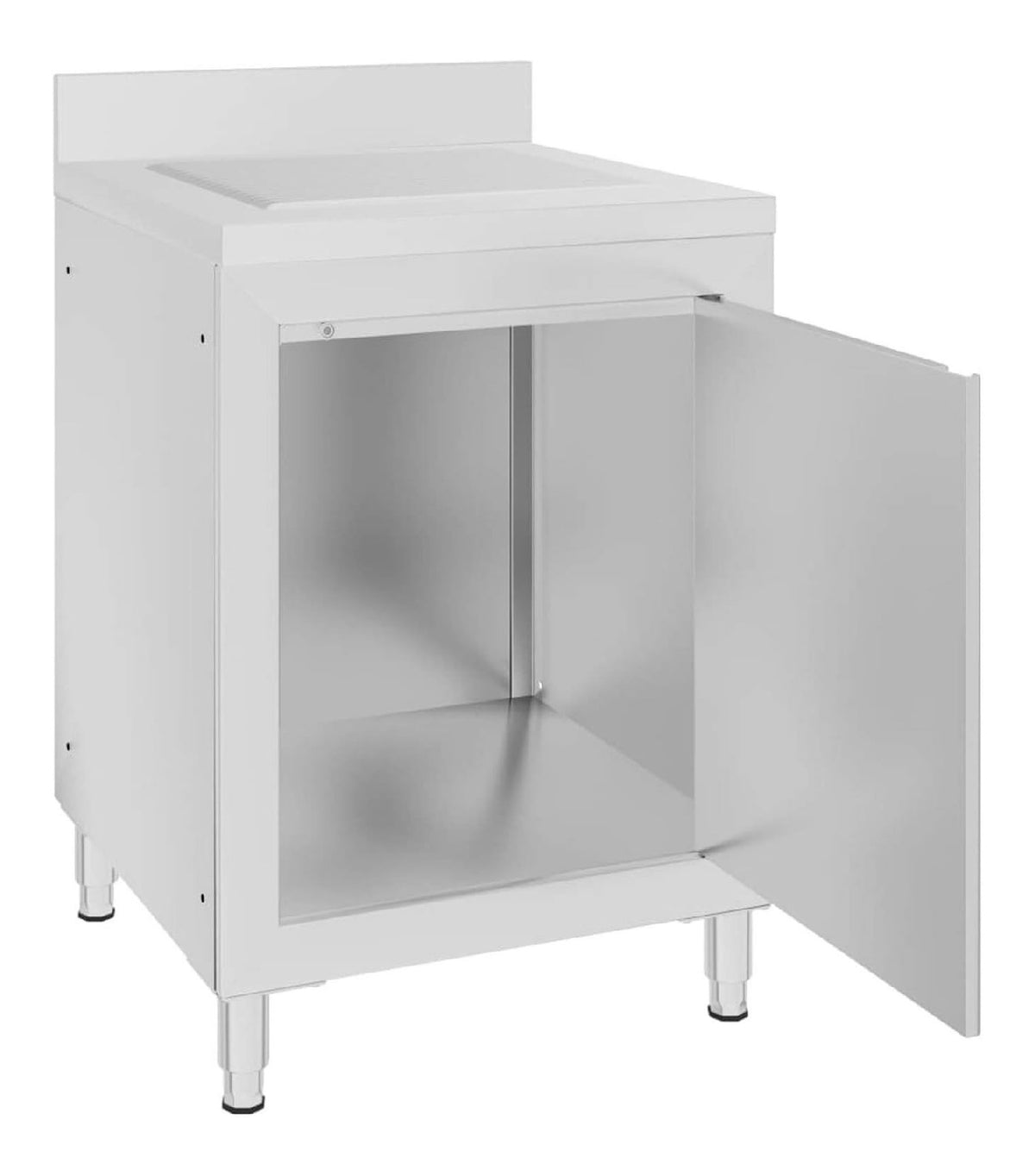 Gastro-Kuchenschrank mit Abtropfflache Aufkantung Arbeitsschrank Edelstahlschrank Gastroschrank Edelstahl 60 x 60 x (95-96) cm Silbern