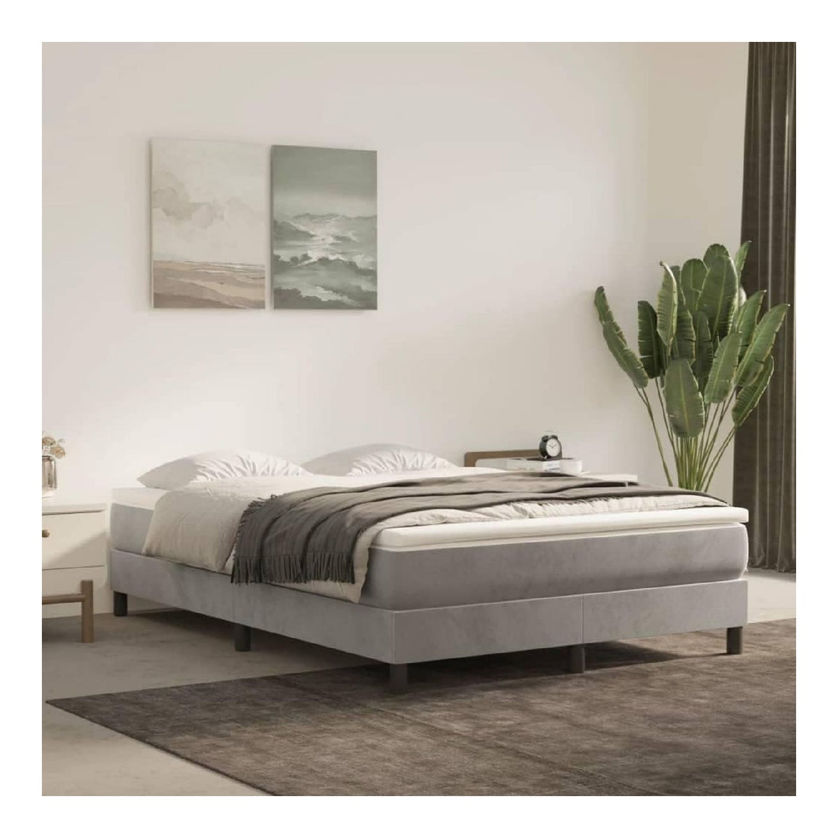 Samt Boxspringbettrahmen Stutzbeine Sperrholzlatten Grau 140x200 cm
