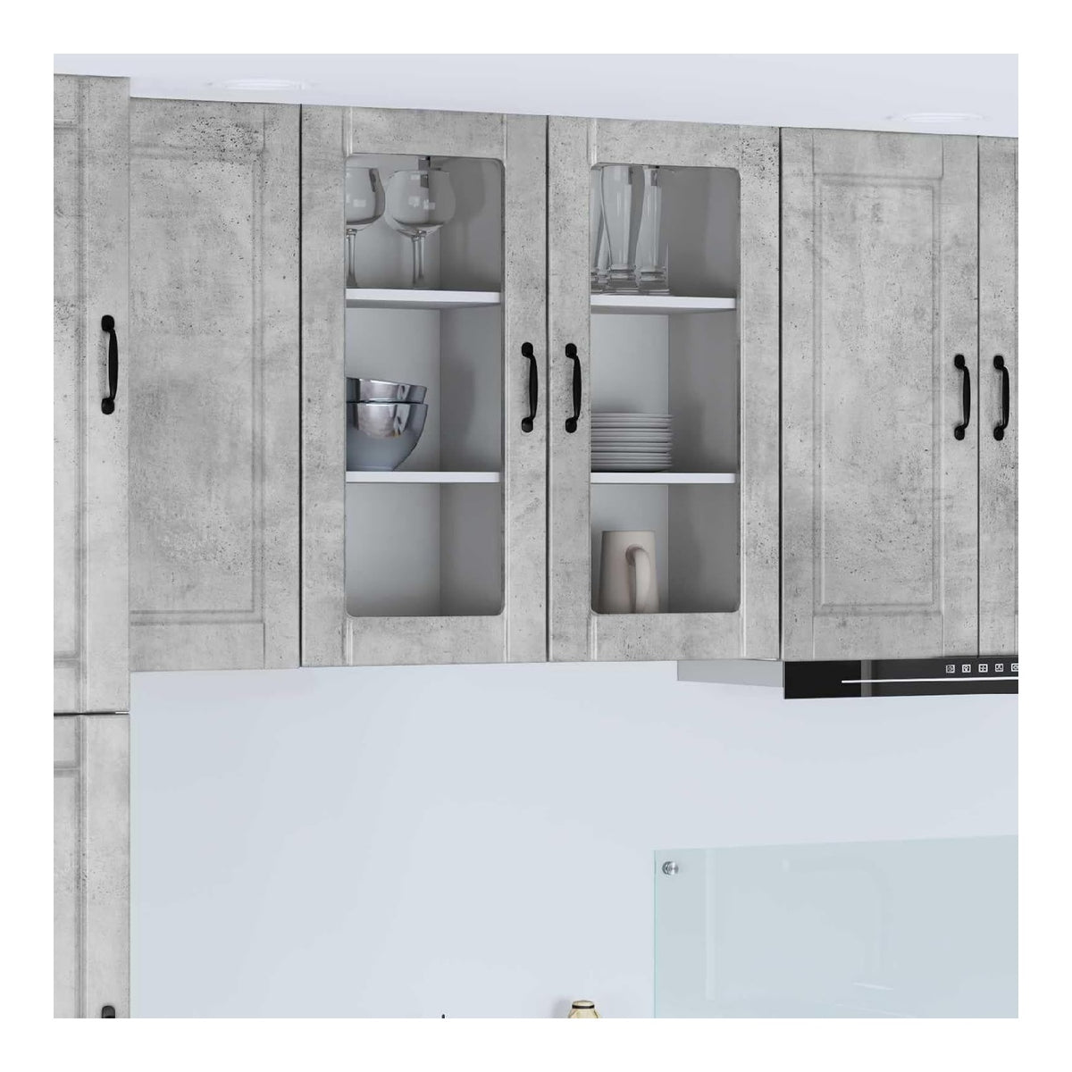 Kuchenschrank 2 Stuck Beton Grau, 40x31x80 cm Holzwerkstoff, Langlebiger Kuchen-Wandschrank mit 6 Regalen, Moderne Kuchenmobel fur Innenbereich, Einfache Montage