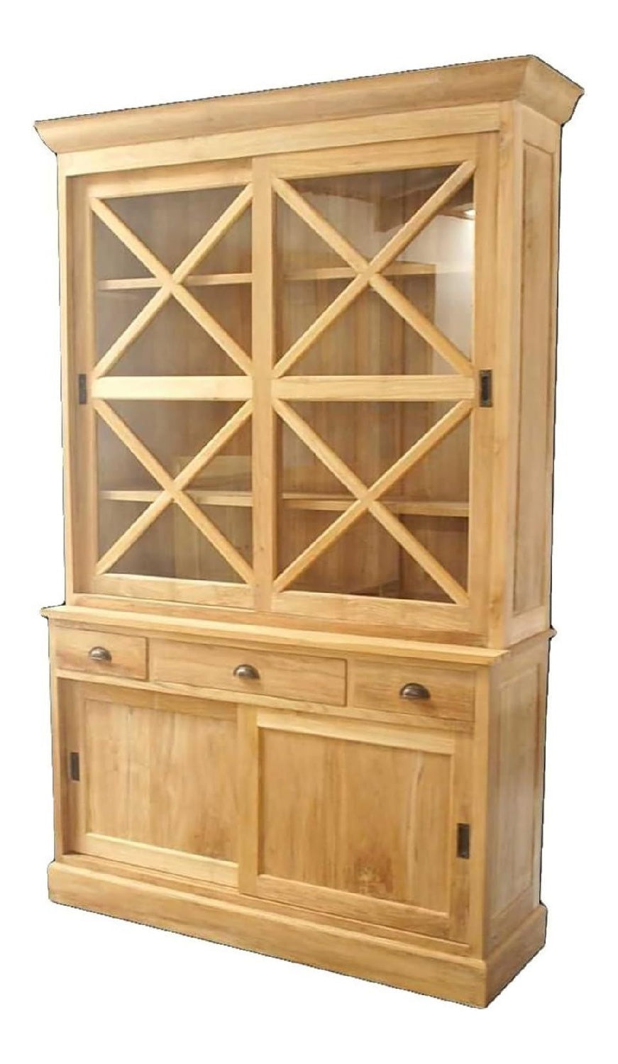Buffetschrank Landeryd aus Teakholz, FLEGT-Lizenziertes Teakholz, Esszimmerschrank, Glasfront, Massivholz, Langlebige Landhausstilmobel, Esszimmer, 150 cm Breit