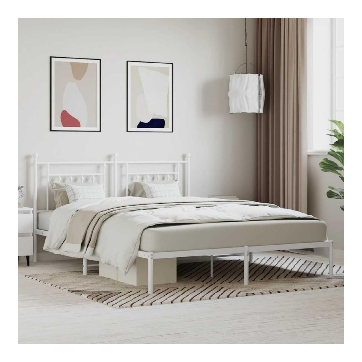 Bettgestell mit Kopfteil, Metall Wei 180x200 cm, Robustes Stahlrahmen Doppelbett, extra Stauraum, Moderne Schlafzimmermobel
