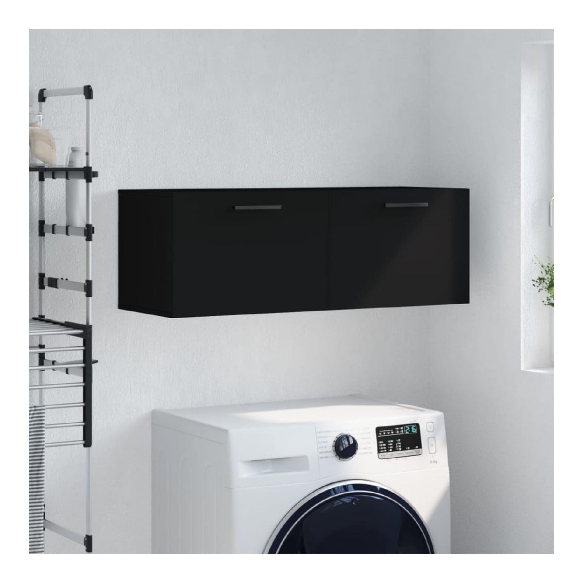 Schwarzer Wandschrank, 100 x 36,5 x 35 cm, modernes Design mit Schlie fachern, Holzwerkstoff-Aufbewahrungslosung