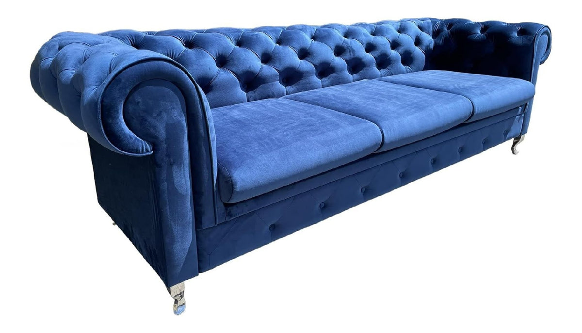 Meble Ares Chesterfield Sofa Prima - Kleines Sofa - Bequeme Couch - 3-Sitzer Sofa - Modernes Design - Stoff - Dunkelblau
