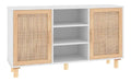 Sideboard Wei 105x30x60 cm Massivholz Kiefer und Natur-Rattan