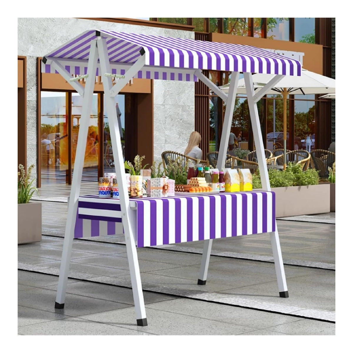 Zusammenklappbarer Marktstand, Imbisswagen Aus Metall, Verkaufsstand for Nachtmarkte/Einkaufszentren(Purple,L110cm/43.3in)
