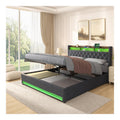 Polsterbett 180x200 mit LED & USB Ladestation, Modernes Samt Bett 180x200 cm fur Erwachsene & Paare, Hydraulisches Stauraumbett mit Lattenrost, Stabil, Grau
