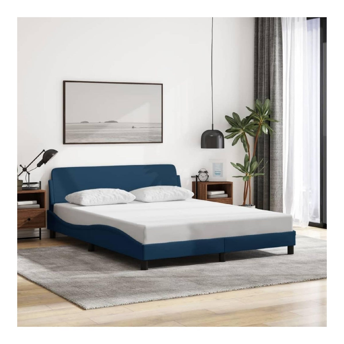 Bettgestell mit Kopfteil Dover Blau 160x200 cm Stoff,Mobel,Betten & Zubehor,Betten & Bettgestelle,Blau,26.65 KG,373211