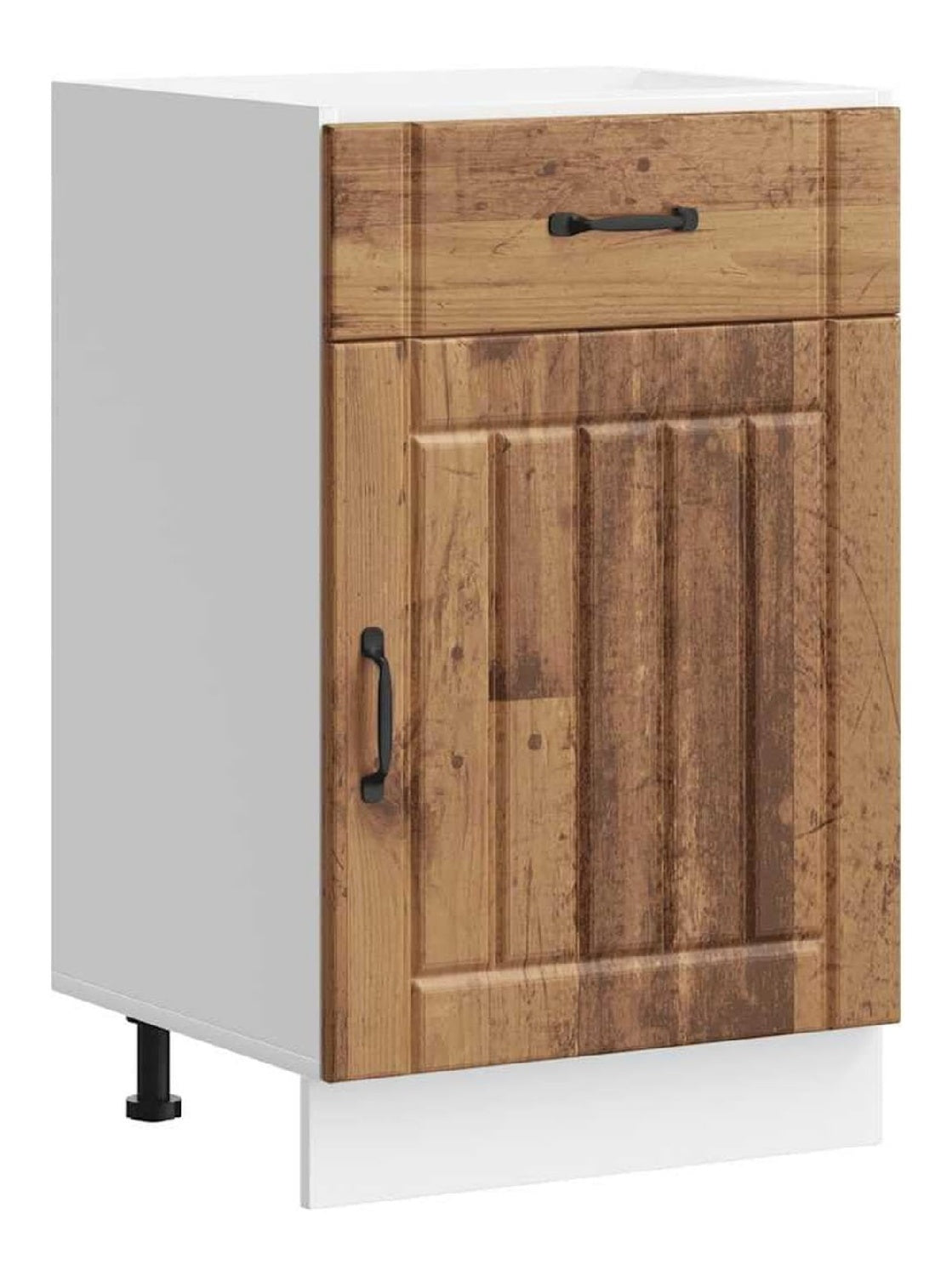 Kuchen-Unterschrank Lucca Altholz Holzwerkstoff mit verstellbaren Fu en, 50x46x81,5 cm, Kuchenschrank mit Schubladen, Sideboard Kuche, Vorratsschrank, modern, pflegeleicht