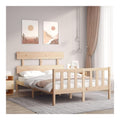 Massivholzbett 140x200 cm, Kiefernholz unbehandelt, Robustes Bettgestell mit Lattenrost, langlebiges Schlafzimmermobel fur Erwachsene, praktisches Kopfteil, naturliche Optik