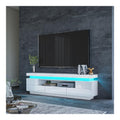 TV Lowboard 150cm Wei mit 5 Schubladen & Klappdeckel Offenes Regal TV Schrank Fernsehschrank LED Licht fur Wohnzimmermobel 150x35x52 cm