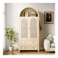 Sideboard 80x40x180 cm, Rattan-Bogenstil Wardrobe mit 2 schubladen, Korbgeflecht-Turen, vielseitiger Aufbewahrungsschrank fur Wohn- und Schlafzimmer, Holzfarbe