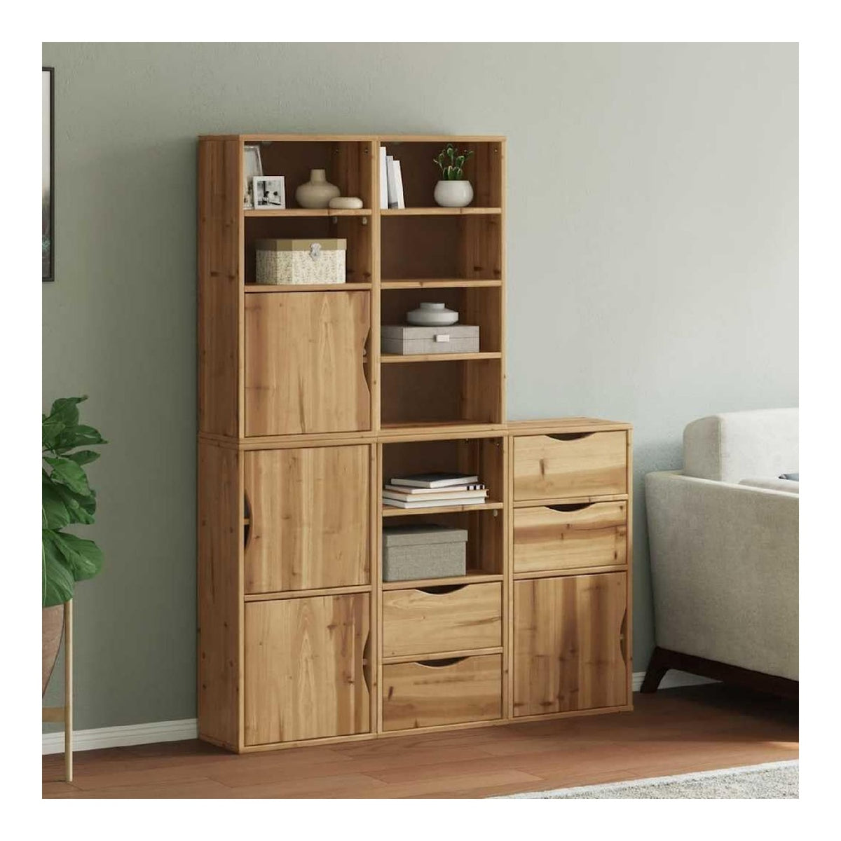Beistellschranke ODDA 5-teilig aus massivem Kiefernholz 40x24x79 cm, Sideboards mit Stauraum, Kuchenmobel und Wohnzimmer Schrank, Buffet und Aufbewahrungslosung fur Kuche und Esszimmer