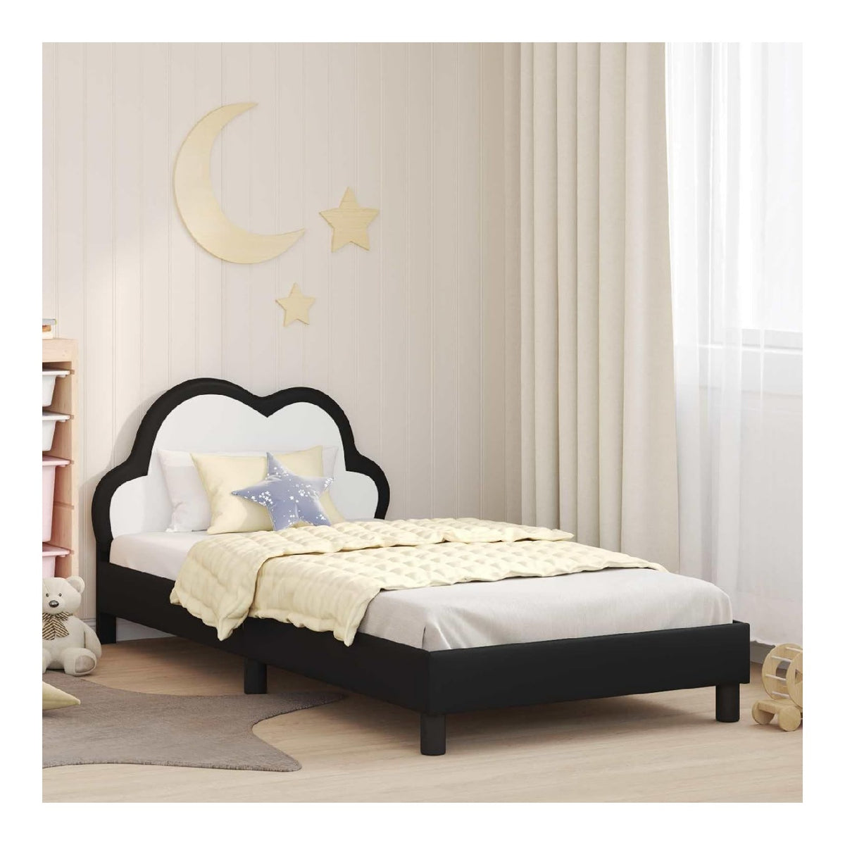 Kinderbettgestell mit Kopfteil, Schwarz, 90x190 cm, PU-Leder, modernes Plattformbett, Robustes Schlafzimmermobel, langlebig