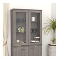 Hellgrau Highboard-Oberteil 85x35x100 cm Massivholz fur Sideboard Kommode mit Stauraum und Glasturen, geeignet fur Kuche, Wohnzimmer, Flur Mobel, Robustes Kiefernholz
