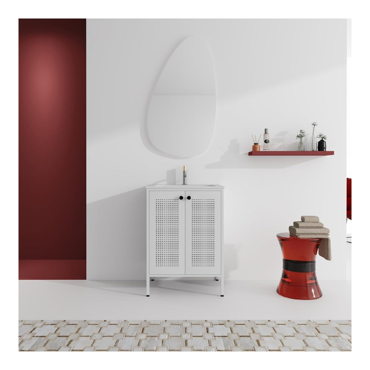 61 cm Badezimmer-Waschtisch mit Gelwaschbecken, freistehend, kaltgewalzter Stahl, Waschtisch-Set fur Badezimmer (Tragkraft 81,6 kg) wie abgebildet