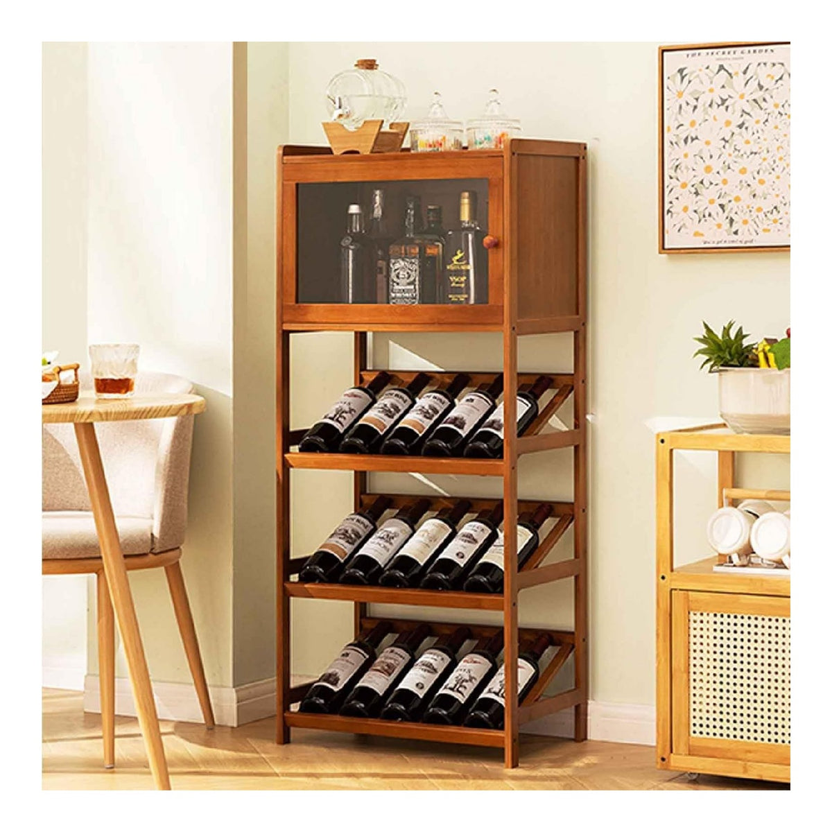 Liquor Cabinet Freestanding Wine Racks & Cabinets 15 Bottle Wine Bakers Rack, 1 Tier Freestanding Wine Rack Accent Buffet Sideboard with Storage (Color : Brown, Size : 20.47IN 12.6 45.67)