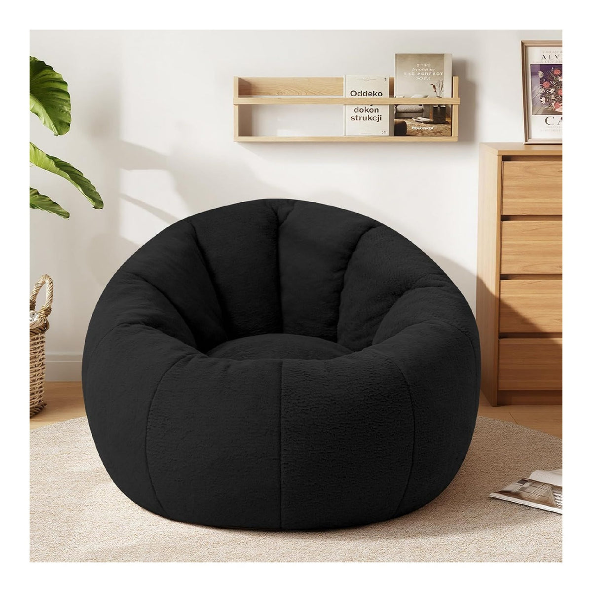 Sitzsack fur Erwachsene, weicher Plusch, riesiger Sitzsack, Couch, geschredderte Schaumstofffullung, bequemes Bodenakzentsofa, perfekt fur Wohnzimmer, Schlafzimmer, Schwarz