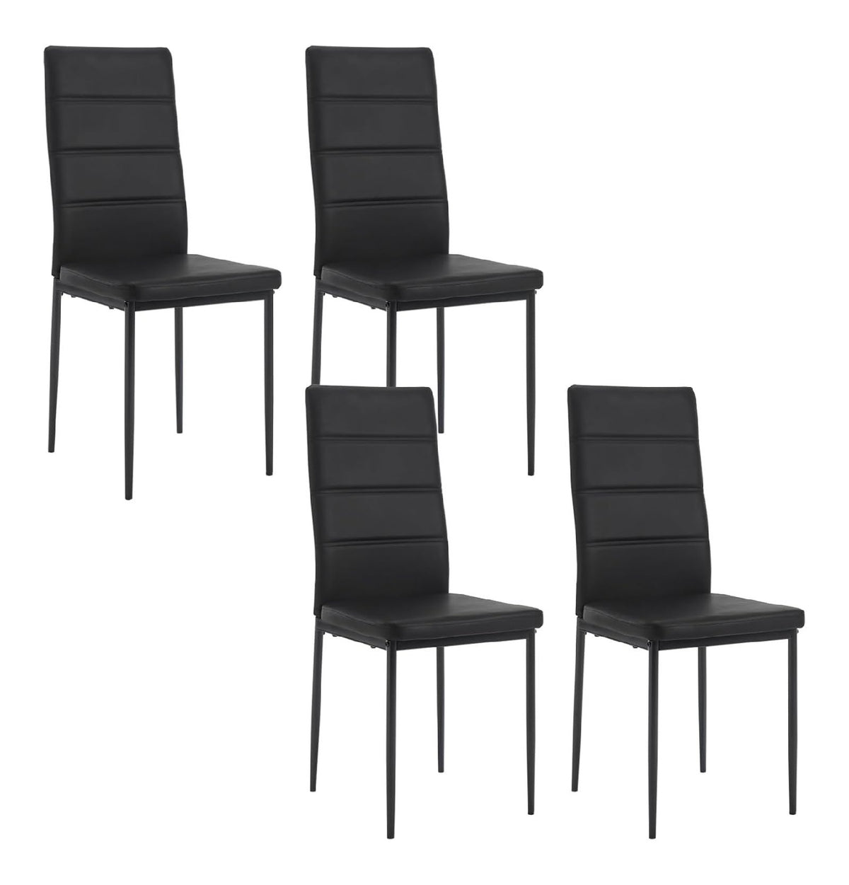 Esszimmerstuhle 4er Set, Stuhle Kuchenstuhle bequem, Essstuhle mit hoher Ruckenlehne Metallbeinen, Schminkstuhl Polsterstuhl, fur Esszimmer Kuche Wohnzimmer, Kunstleder, Schwarz, EZS46sz-4