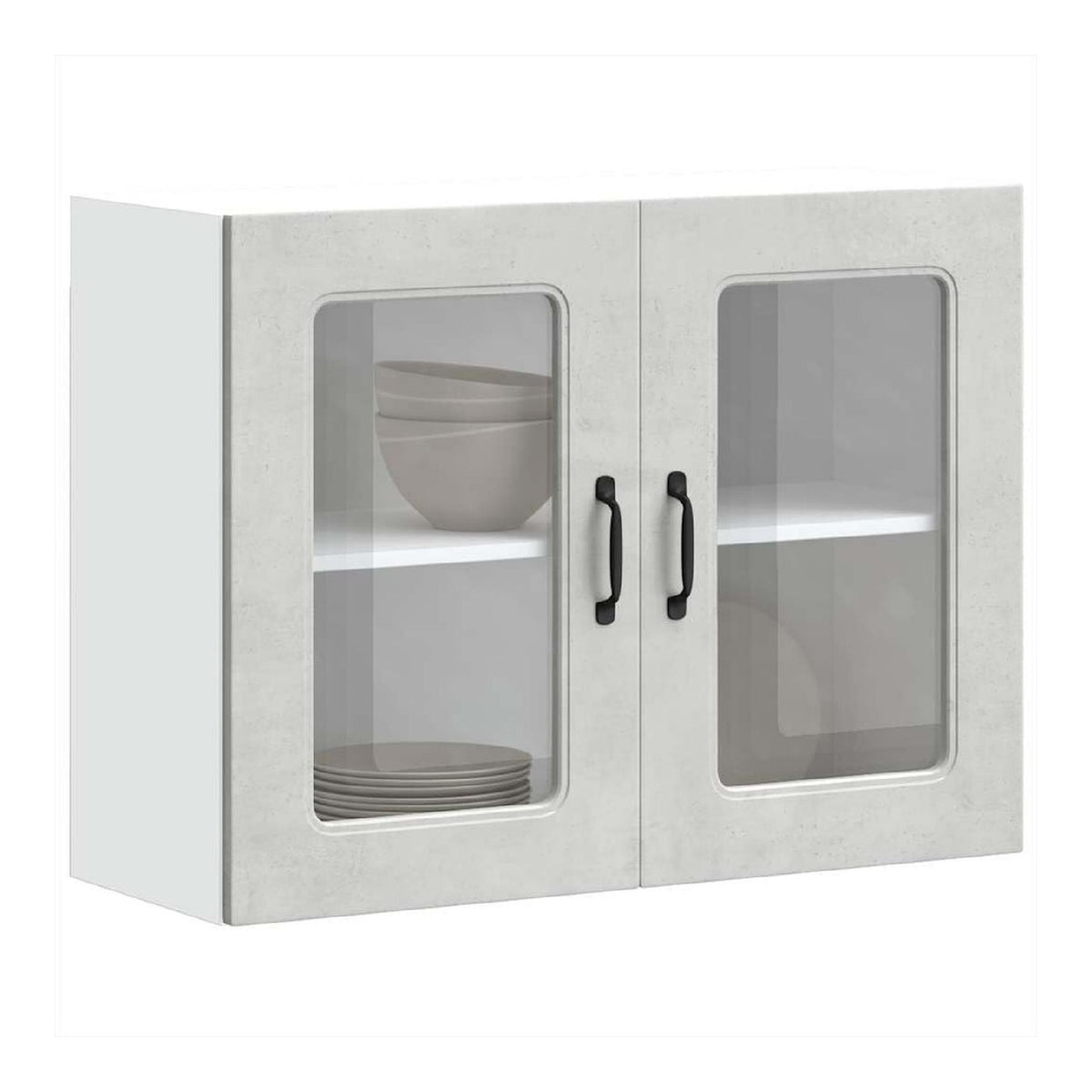 Hangeschrank mit Tur Wandschrank Kuchenmobel Geraumiger Kuchenschrank mit Viel Stauraum Aufbewahrungsschrank Betongrau 80x31x60 cm Holzwerkstoff und Glas